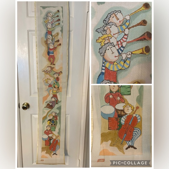 Five-foot needlepoint canvas with musicians and instruments, 14 mesh, 60x10 inch - Picture 1 of 12